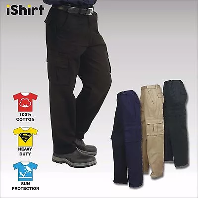 Cargo Work Pants Trousers In 100% Cotton Drill Heavy Weight Duty Safety Workwear • $38.56