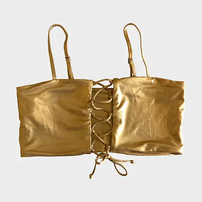 Dippin Daisys NWT Revibe Gold Lace Up Bandeau Bikini Top Size XL Shimmery • £19.46