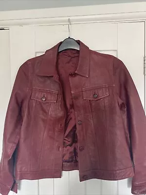 Marks & Spencer Red Burgundy Leather Jacket Size 12 VGC • £19.95