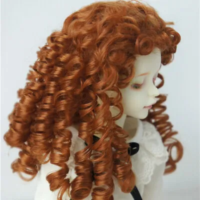 1/4 7-8  Long Curly BJD Doll Wigs Synthetic Mohair Lady Doll Hair Carrot Red • $26.41