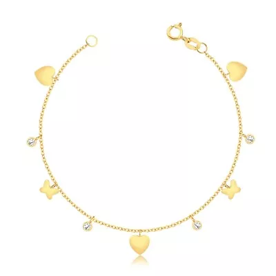 Bracelet 18k Solid Yellow Gold Heart Zircon Ball Butterfly Women • $325