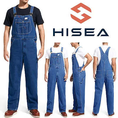 HISEA Men Denim Bib Overall Relaxed Fit Work Dungarees Mechanic Workwear Pockets • $40.99