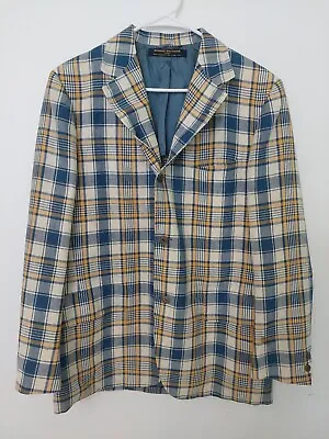 Brooks Brothers 346 Men's Sport Coat Jacket Blazer Yellow Blue Plaid Gingham  • $74.99