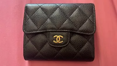 Chanel Caviar Quilted Compact Flap Wallet In Black And Gold Hardware  • $800