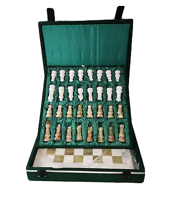 12  Marble Chess Set With Storage Chess Pieces Board Gift Box Green & White New • $69.95
