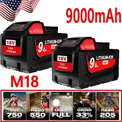 2PC 9.0Ah Battery For-Milwaukee 18 Volt M18 XC Lithium High Output HD 48-11-1890 • $67.95