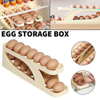 £10.74 • Buy Automatic Roll-Down Double-layer Egg Dispenser Egg Storage Rack Kitchen Fridge D