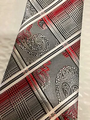 Twenty Dollar Tie Hand Made 100% Silk Bk/Rd/Gy • $14.95