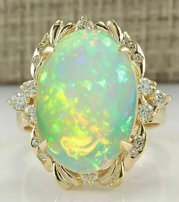 14Ct Oval Cut Fire Opal Lab Created Diamond Engagement Ring 14K Yellow Gold Over • $109.49