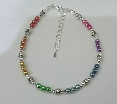 Rainbow Chakra Hematite Ankle Bracelet Anklet Multicoloured 9  + Ext 177 • £4.49