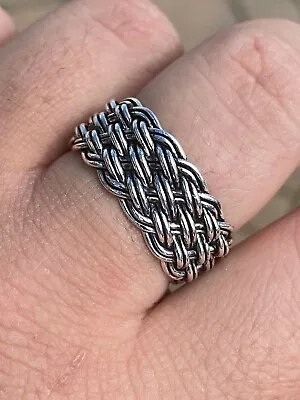 Mens Braided Weave RING Oxidize Rhodium Over Solid 925 Silver Pinky Wedding Band • $44.26