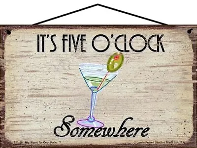 Vintage Style Martini Sign It's Five O'Clock Somewhere Happy Hour Cocktail Decor • $19.99