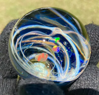 Glass Boro Marble Deep Space W/ 3 Rainbow Opals 24k Gold Fume ￼Sculpture • $250