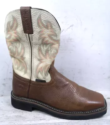 Justin Mens Driller Brown Steel Square Toe Western Work Boots WK4684 Size 8.5 D • $49.99