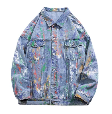 £52.79 • Buy Mens Retro Baggy Denim Jacket Graffiti Button Punk Hip Hop Long Sleeve Coat