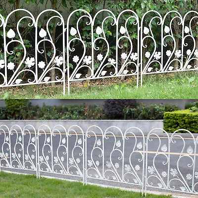 Rustproof Garden Fence 5 Panels Metal Wrought Iron Railings Decorative Fencing • £55.95