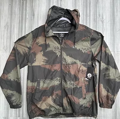 Volcom Windbreaker Jacket Men’s XXL 2XL Camo Hood Full Zip Mesh Lined  New W Tag • $44.85