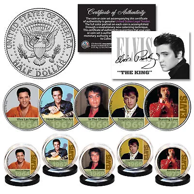 ELVIS PRESLEY 1960's-70's Music Hits OFFICIAL JFK Kennedy Half Dollar 5-Coin Set • $29.95