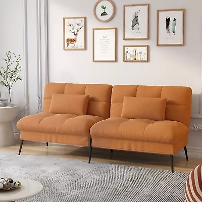 Convertible Futon Sofa Bed Upholstered Futon Couch Fabric Sleeper Sofa Brown • $121.98