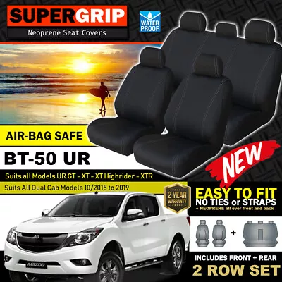 SuperGrip Black Neoprene Seat Covers Mazda BT50 UR XT XTR GT 2ROW 10/2015-6/2020 • $319