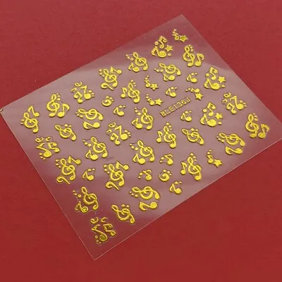 Gold Music Note Symbols Stars 3D Nail Art Sticker Decal BLE136J • $3.25