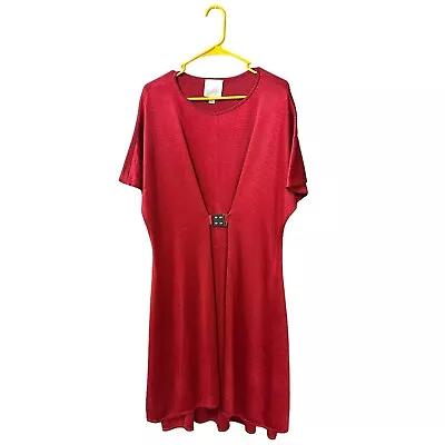 MISOOK Collection Knit Midi Dress Size Large Short Dolman Sleeve Clasp Red • $28.99