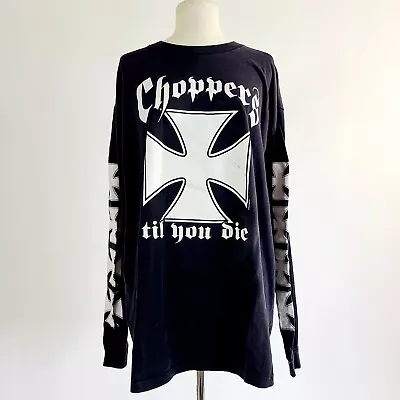 Vintage 2001 Choppers Till You Die Shirt 2XL Long Sleeve Black & White Y2K • $58.99