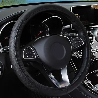 $13.37 • Buy 15'' Black Leather Car Steering Wheel Cover Breathable Anti-slip Car Accessories