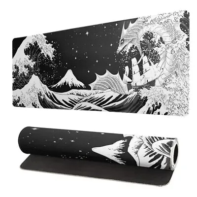 Gaming Sea Large Non-Slip Black And White Waves Mouse Pad Desk Pad Mice Mat • $25.07