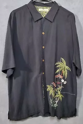 Tommy Bahama Shirt Mens XL Black Silk Blend Embroidered Martini Horse Race Dice • $27.50