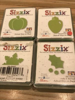 £16.99 • Buy 4 X SIZZIX ORIGINAL GREEN SMALL DIES - CHRISTMAS LIGHT, Holly Snowflake Pumpkin