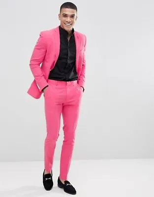 Pink Men's Suit Notch Lapel Formal Groom Tuexdos Wedding Slim Fit Suits Custom • $82.80