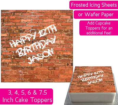 Brick Wall Square Edible Wafer & Icing Personalised Cake Toppers Decor Graffiti • £2.25