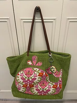 Vera Bradley Large Green Straw Beach Tote Bag W/Straps Whale Petal Paisley • $25