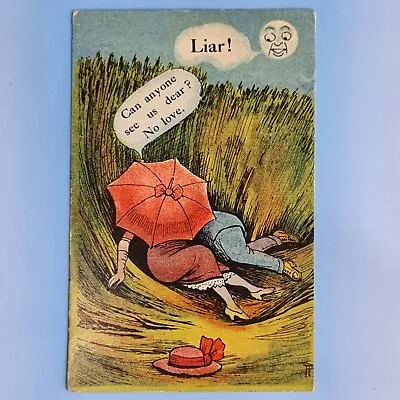 Comic Postcard C1910 Edwardian Courting Couple Skirt Petticoats Hide Umbrella • £6.95