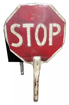 Vintage 1950's Metal SCHOOL CROSSING GUARD Stop Sign Wood Handle 22.5  POLICE  • $9.95