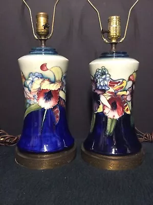 Pair Of Vintage Moorcroft Pottery Bearded Iris Pattern Table Lamps • $895