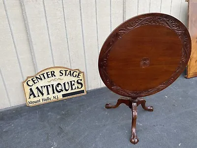 65164 Solid Mahogany  Hand Carved Antique Tilt Top Lamp Table Stand • $375