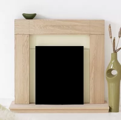 Electric Fire Oak Cream Wooden Fireplace Surround Hearth And Back Panel Bnib • £164.50