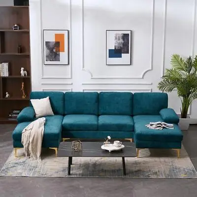 FCH U-Shaped Sectional Sofa Set With 2 Chaise Living Room Gold-Plated Metal Legs • $598.95