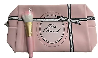 Too Faced Makeup Cosmetic Bag In Pink & Too Faced Brush Set Of 2 • $11.95