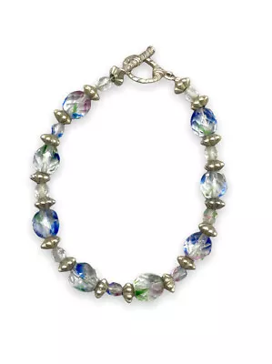 Crystal Bracelet Blue Clear Swirl AB Sapphire SS September Fashion Jewelry • $9.99