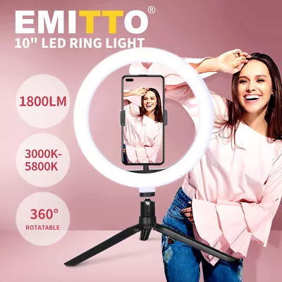 LED Ring Light With Tripod Stand Phone Holder Dimmable Studio Photo Makeup Lamp • $23.99