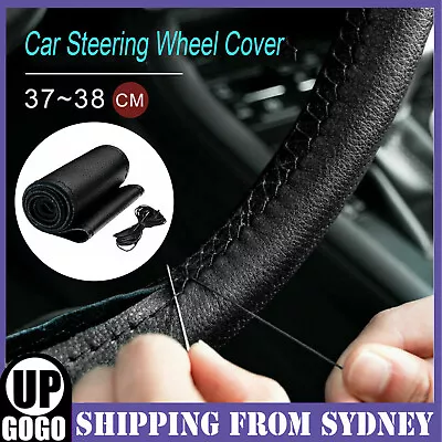 Leather DIY Car Steering Wheel Cover Breathable Anti-slip Universal 38cm AU • $8.61