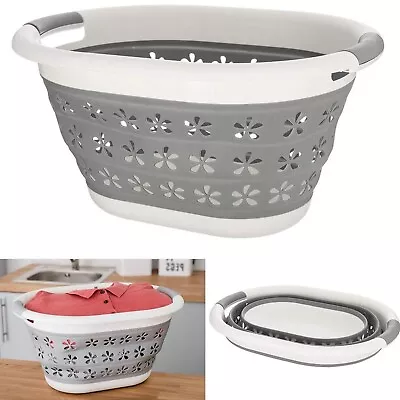 Collapsible Laundry Basket Folding Cloth Washing Pop Up Silicone Storage Bin • £8.95