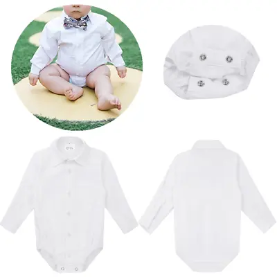 3-24M Baby Boys Smart Shirt Style Bodysuit Formal Body Shirt Long Sleeve Wedding • £7.99