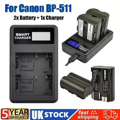 2x 4x 2200mAh BP-511(A) Battery / LCD Charger For Canon EOS20D 30D 40D 50D 300D • £31.98