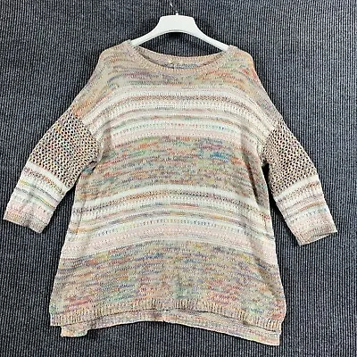 Matilda Jane Sweater Womens XL Beige Rainbow Colorful Crochet 3/4 Sleeve Comfort • $15.95