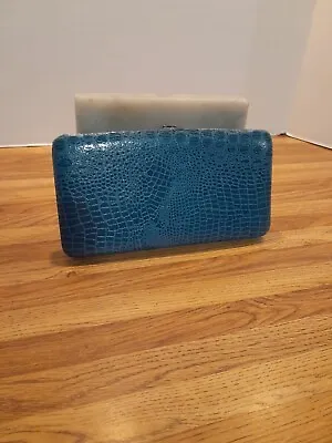 The Metropolitan Hard Purse Clutch Clasp Wallet Faux Leather Blue Reptile Print • $9.95