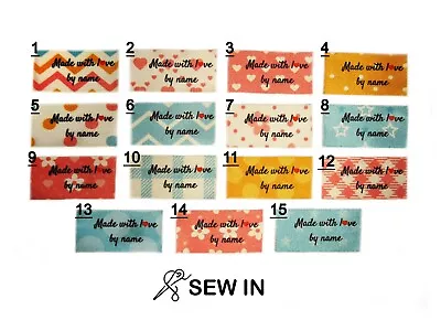 Cloth Labels (25x40mm Flat) Colour Sew In Made With Love By Name Grandma Etc • £5.99